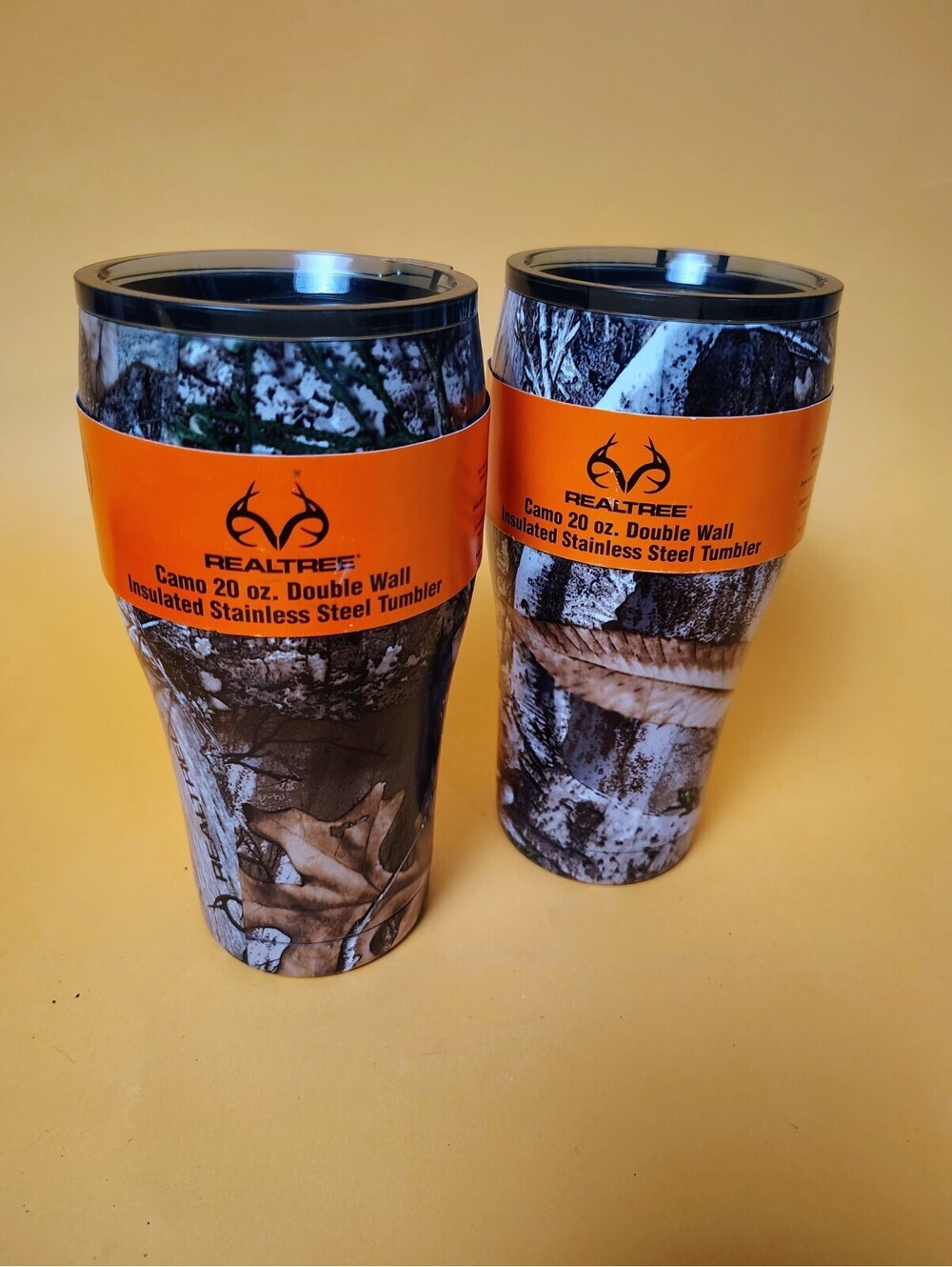 2 Realtree Camo Tumblers 20 oz Double Wall Insulated Stainless Steel Mugs NWT